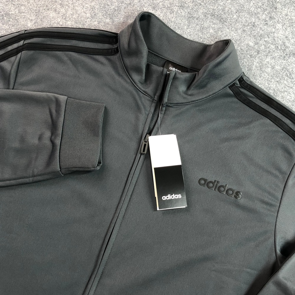 adidas Mens Track Jacket Large Gray-Black 3-Stripes Full Zip Tricot DU0448 NWT